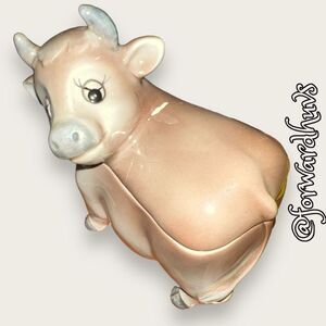 Vintage Gray Bull Sugar Jar With Lid - REPAIRED - Damaged